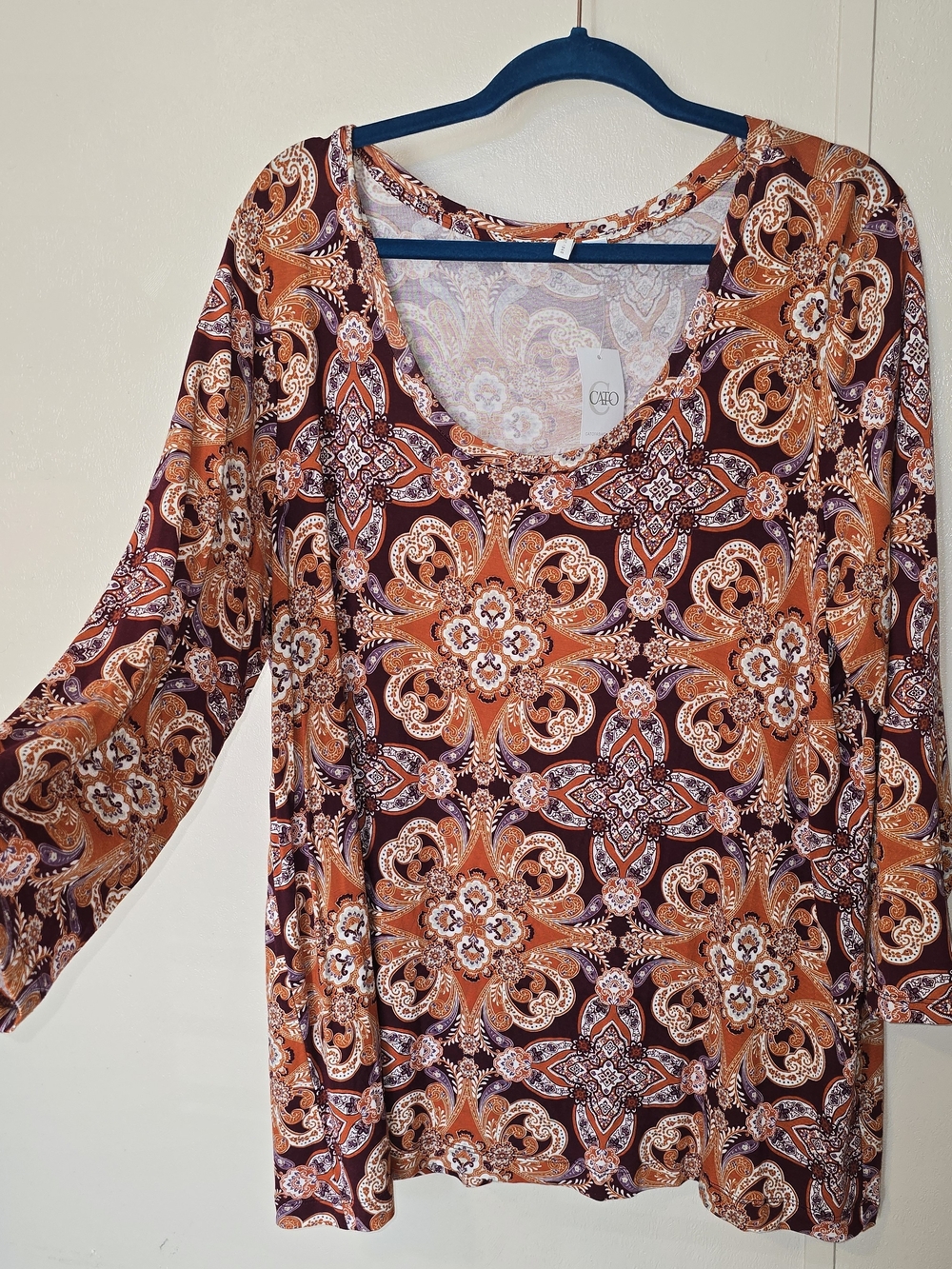 Cato Floral Long Sleeve Tunic Brown & Orange Medium NWT